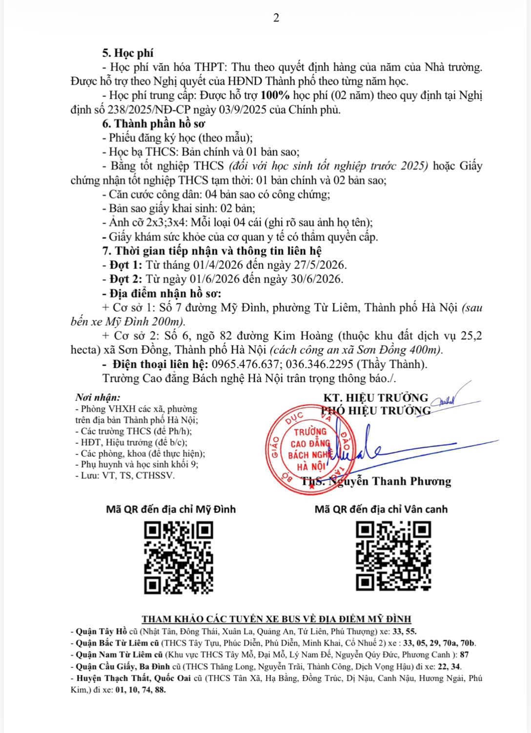 Thông báo tuyển sinh vào 10