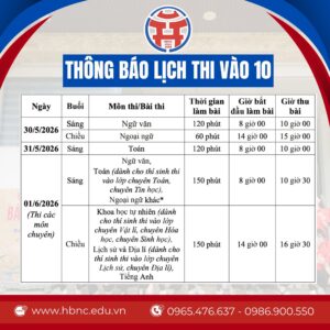 CHÍNH THỨC LỊCH THI VÀO LỚP 10 NĂM HỌC 2026 TẠI HÀ NỘI